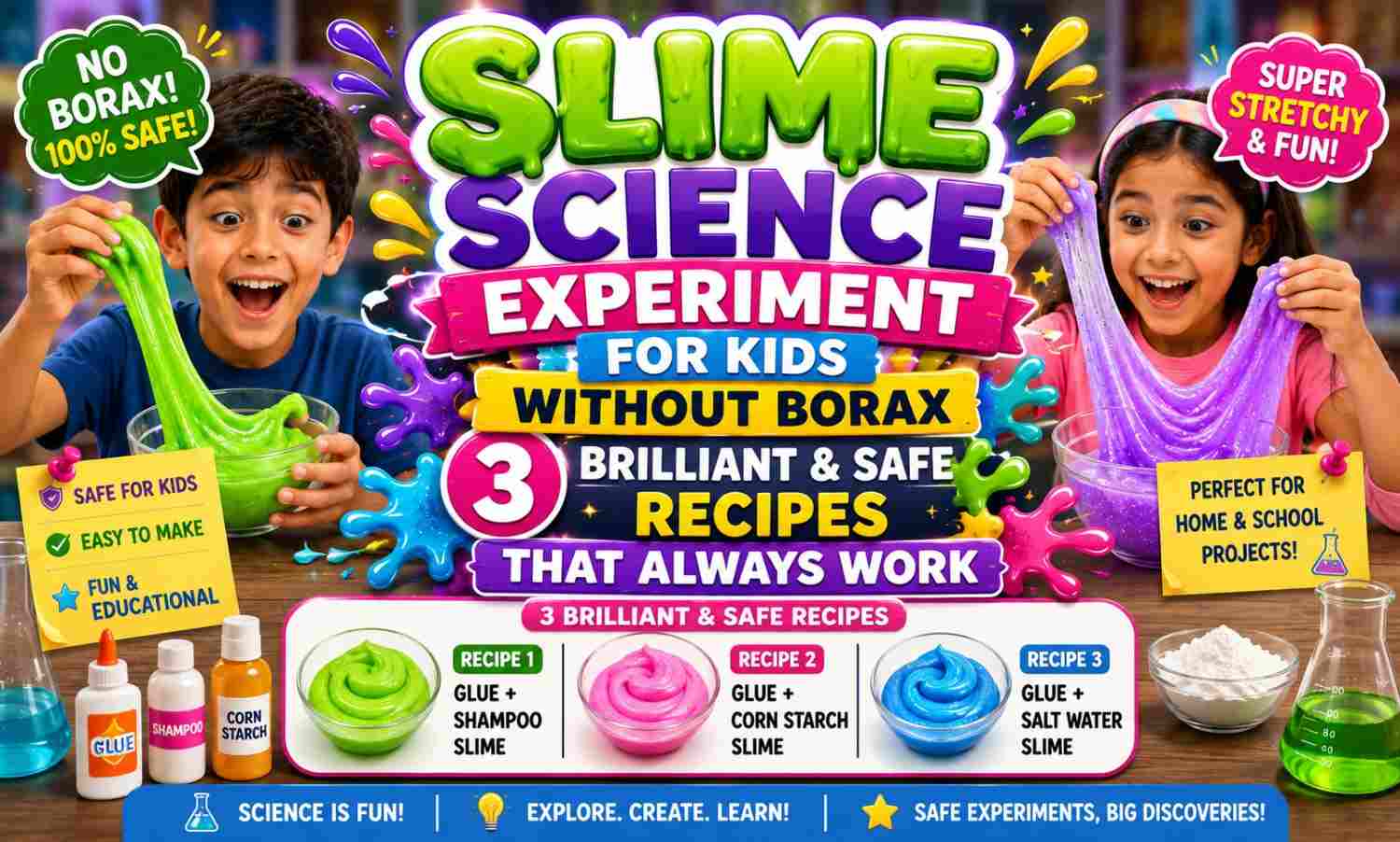 Slime Science Experiment for Kids Without Borax — 3 Brilliant & Safe Recipes That Always Work